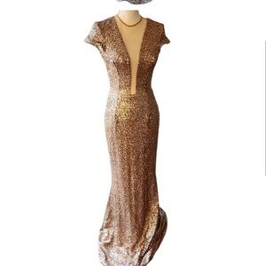 Dress The Population Rose Gold Michelle Sequin Dress Long Bodycon Gown Medium